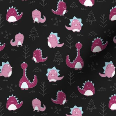 Hand-Drawn Cute Purple Dinosaurs - Dark Gray