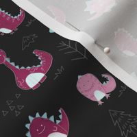 Hand-Drawn Cute Purple Dinosaurs - Dark Gray