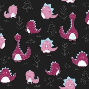 Hand-Drawn Cute Purple Dinosaurs - Dark Gray