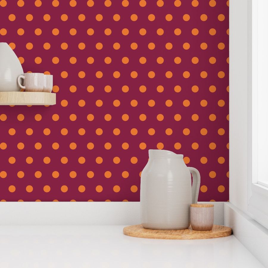 polka dots - orange and maroon