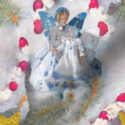 5-Inch Size of Victorian Snow Fairies in Blue Dresses with Gold Stars