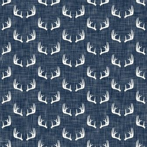 antlers on navy linen || micro scale C18BS