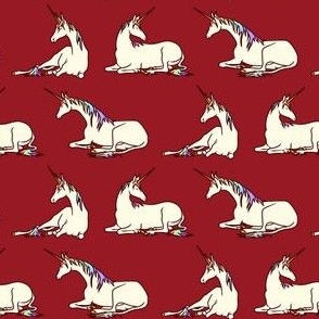 Unicorns in Cream and Rainbow on Burgundy (2nd order)