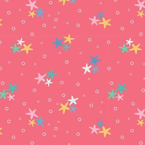 Ocean Starfish on Coral Pink Background