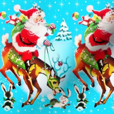 merry Christmas Santa Claus Xmas snowflakes winter snow toys presents gifts bears balls trees mistletoe reindeer rabbits baubles vintage retro kitsch stars stars sparkles