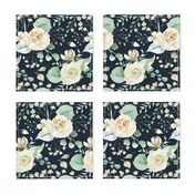 18" moody florals - Sweet Watercolor Blush Roses on blue