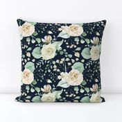 18" moody florals - Sweet Watercolor Blush Roses on blue