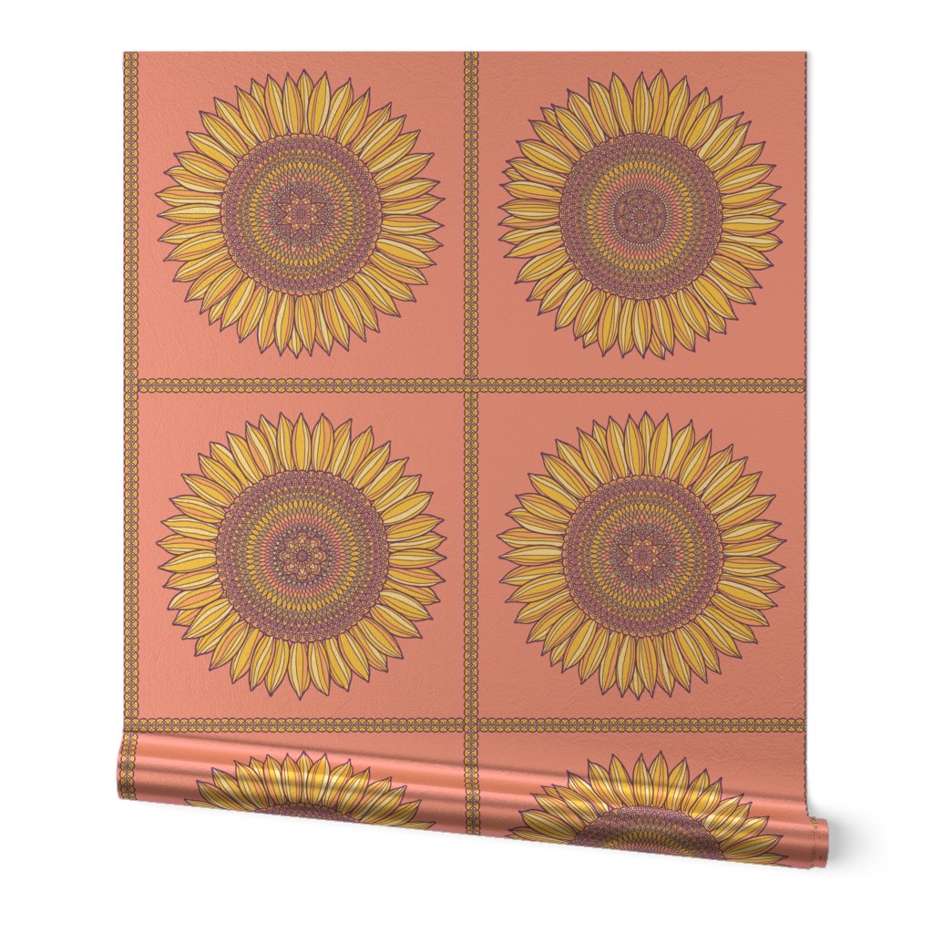 Yellow, violet and pink sunflowers in squares