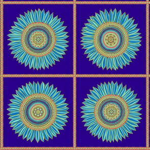 Sunflower mandala in squares - dark palette