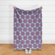 Boho chic mandala sunflowers in blue, red and gray