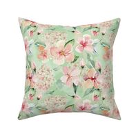 Sweet Watercolor Blush Roses on Green- large