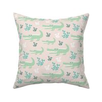 Sweet crocodile safari garden design kids pastel animals mint blue