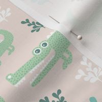 Sweet crocodile safari garden design kids pastel animals mint blue