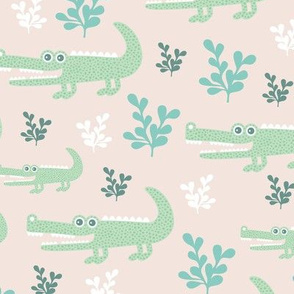 Sweet crocodile safari garden design kids pastel animals mint blue