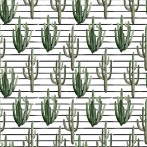 4" Western Watercolor Cactus // Black Stripes