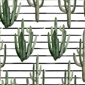8" Western Watercolor Cactus // Black Stripes