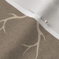 4” Antlers - beige on taupe linen