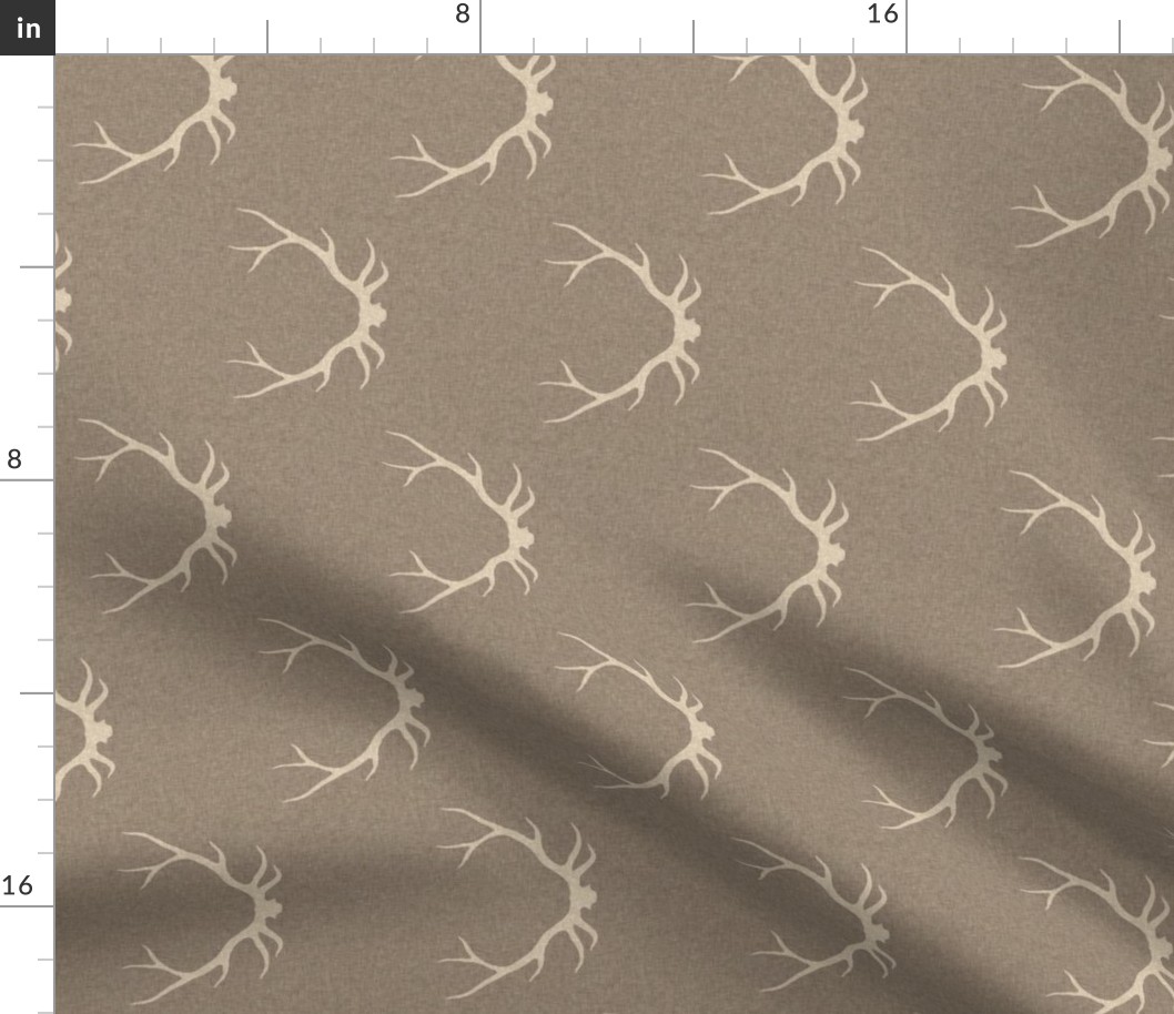 4” Antlers - beige on taupe linen