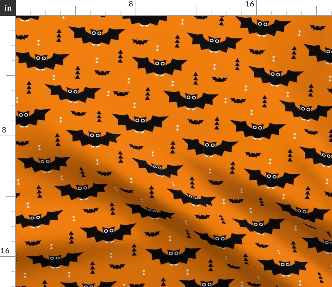 Cute little baby bats geometric halloween horror print with triangles orange night