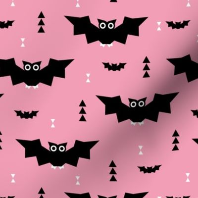Cute little baby bats geometric halloween horror print with triangles pink night