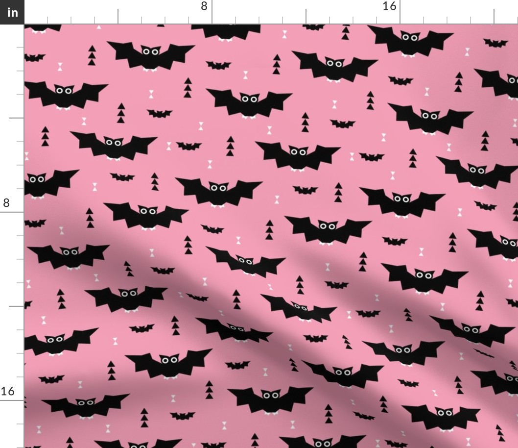 Cute little baby bats geometric halloween horror print with triangles pink night