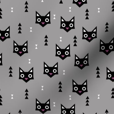 Black cat kawaii geometric kitten love halloween cats gray purple