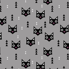 Black cat kawaii geometric kitten love halloween cats gray purple