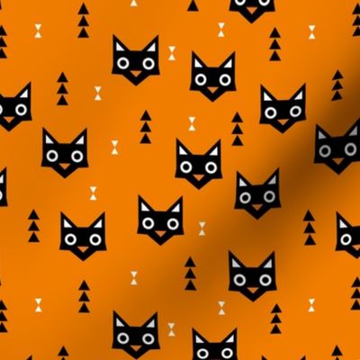 Black cat kawaii geometric kitten love halloween cats orange