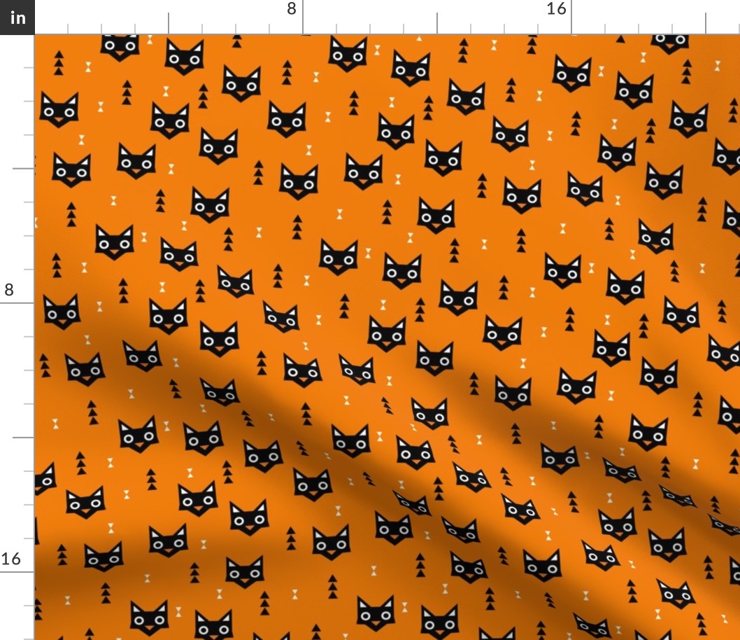 Black cat kawaii geometric kitten love halloween cats orange