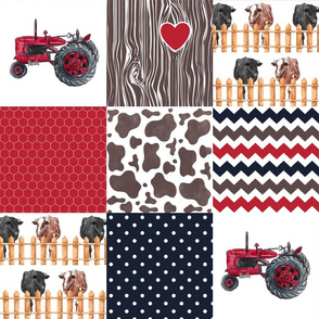 Farm//Love you till the cows come home//Hereford/Angus//Red Navy - Wholecloth Cheater Quilt