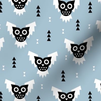 Cool geometric kawaii winter halloween horror owls triangles blue