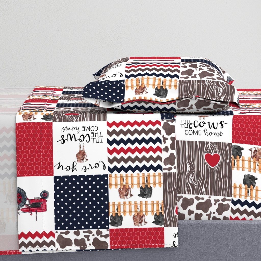 Farm//Love you till the cows come home//Hereford/Angus/Red/Navy - Wholecloth Cheater Quilt - Rotated