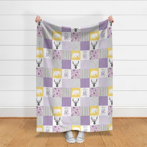 Dream Big Little Girl//Purple//Yellow - Wholecloth Cheater Quilt