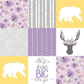 Dream Big Little Girl//Purple//Yellow - Wholecloth Cheater Quilt