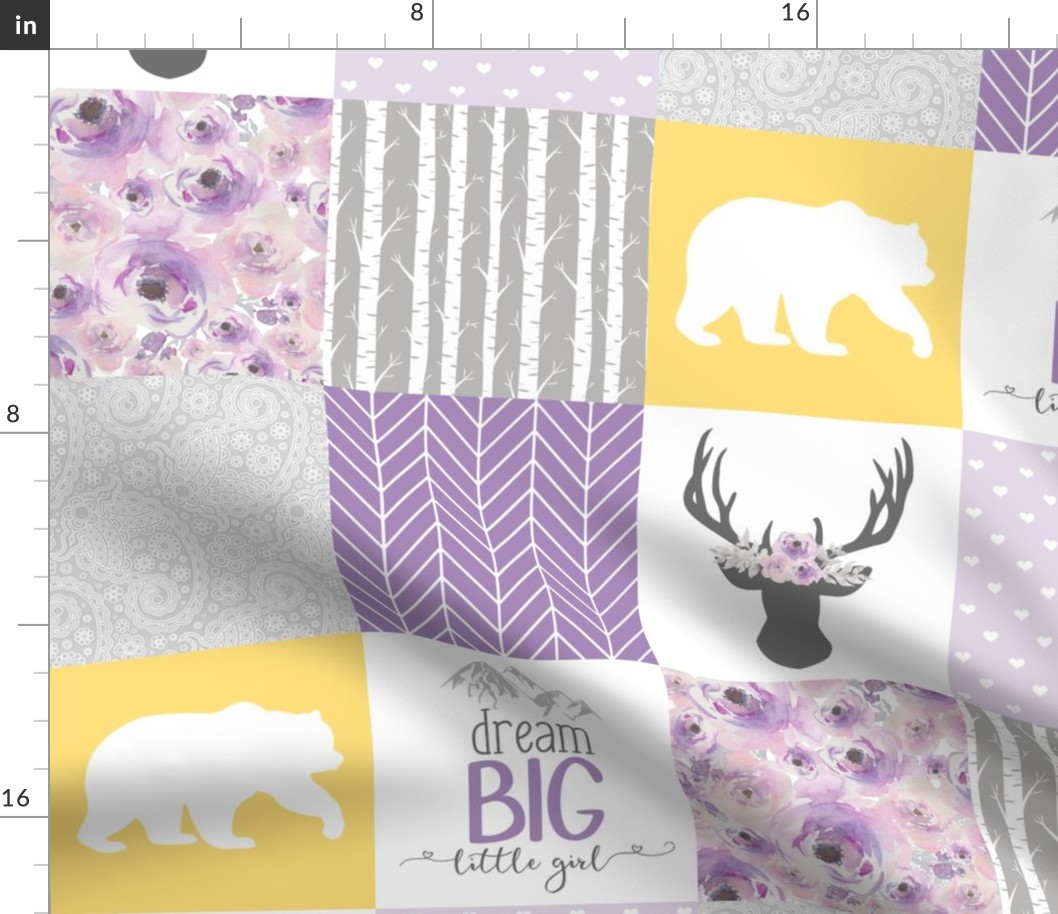 Dream Big Little Girl//Purple//Yellow - Wholecloth Cheater Quilt