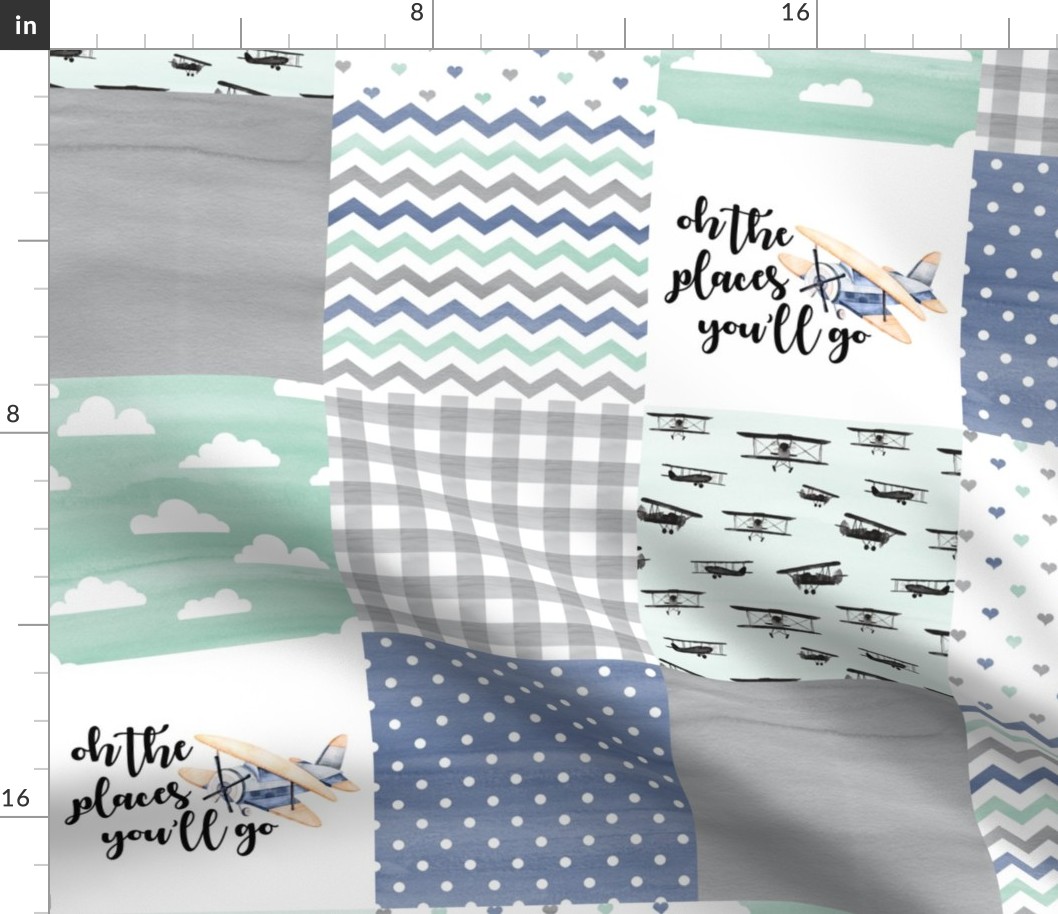 Oh the places you'll go//Retro Planes - Wholecloth Cheater Quilt