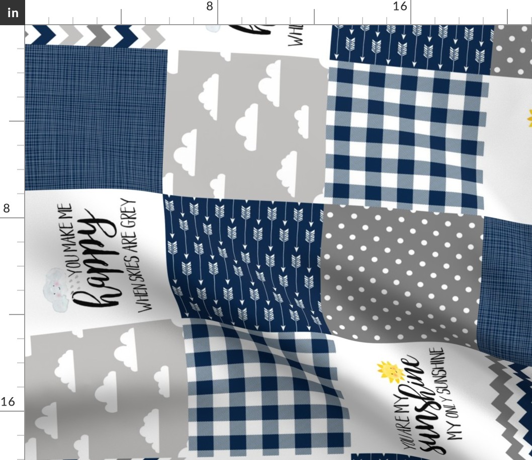 modified You are my sunshine//Navy//Plaid - Wholecloth Cheater Quilt - Rotated