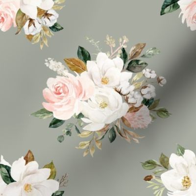 8" Magnolia Watercolor Blooms // Bud Gray