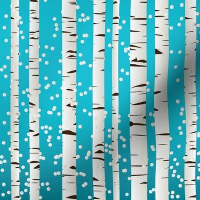 Birch Trees on Snowy Blue