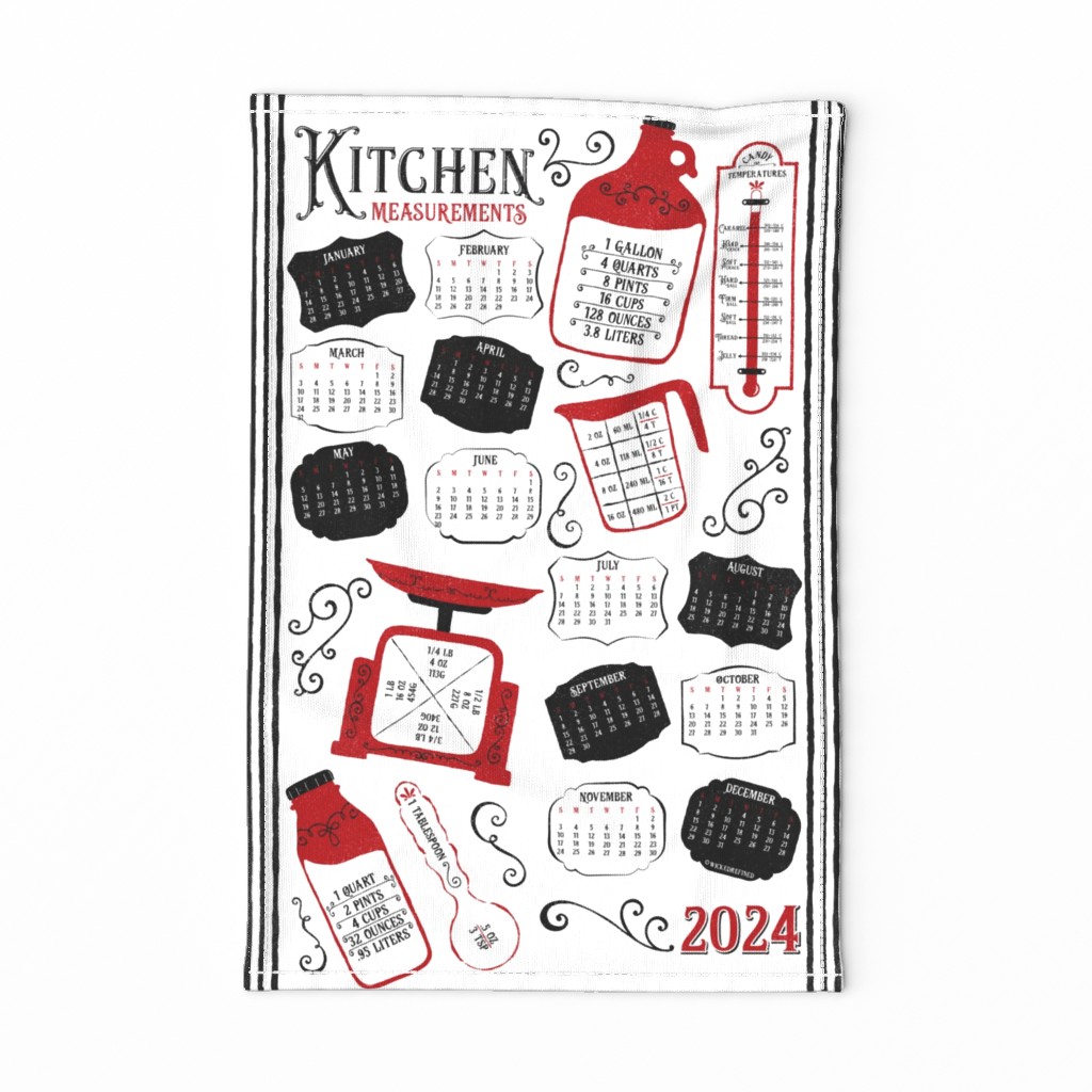 Kitchen Conversions 2024 Calendar ~ White Red ~ Conversion Chart 