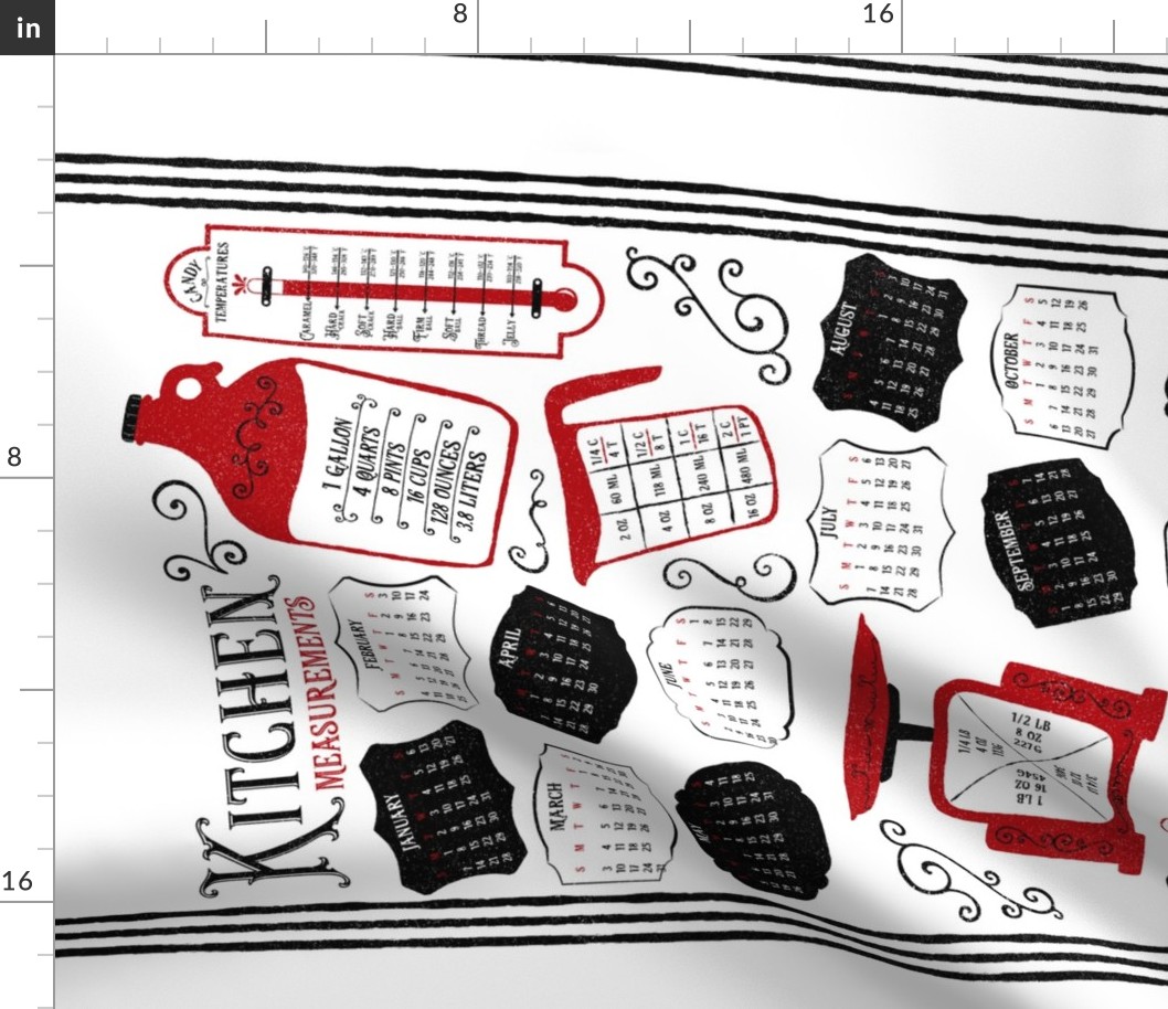 Kitchen Conversions 2024 Calendar ~ White Red ~ Conversion Chart 