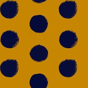 Navy on Gold - Painted Polka Dots