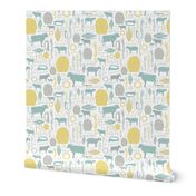 Little Boy Blue Nursery Rhyme Gender Neutral Baby + Children Print with Farm Animals, Botanicals, and Natural Elements in Soft Pastels