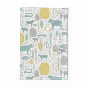 Little Boy Blue Nursery Rhyme Gender Neutral Baby + Children Print with Farm Animals, Botanicals, and Natural Elements in Soft Pastels