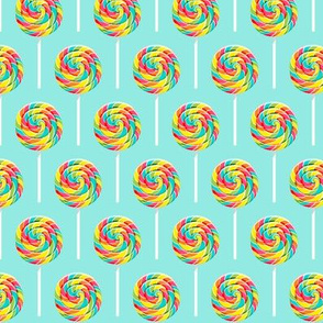 (2.5" scale) whirly pops -  multi on blue - lollipop fabric C18BS