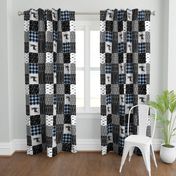 little & brave - baby blue and black (buck) quilt woodland -90 C18BS