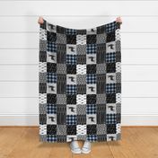 little & brave - baby blue and black (buck) quilt woodland -90 C18BS