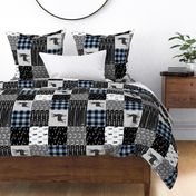 little & brave - baby blue and black (buck) quilt woodland -90 C18BS