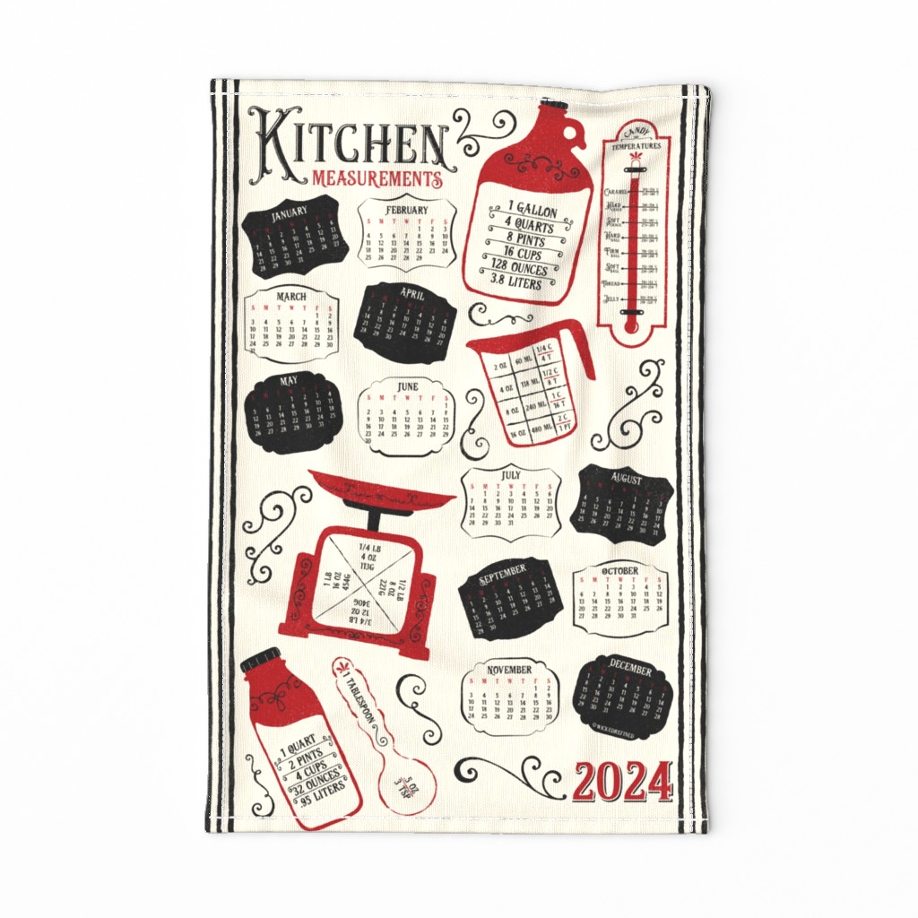 Kitchen Conversions 2024 Calendar ~ Cream Red  ~ Conversion Chart