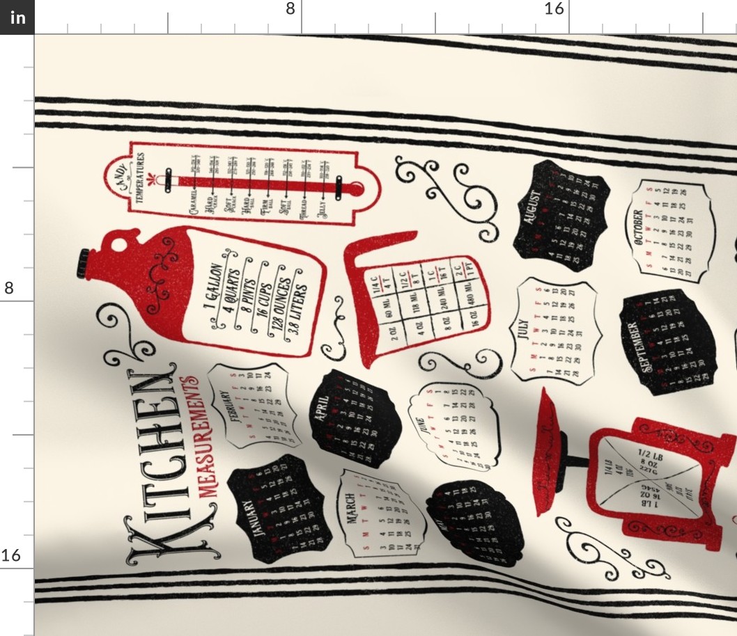 Kitchen Conversions 2024 Calendar ~ Cream Red  ~ Conversion Chart